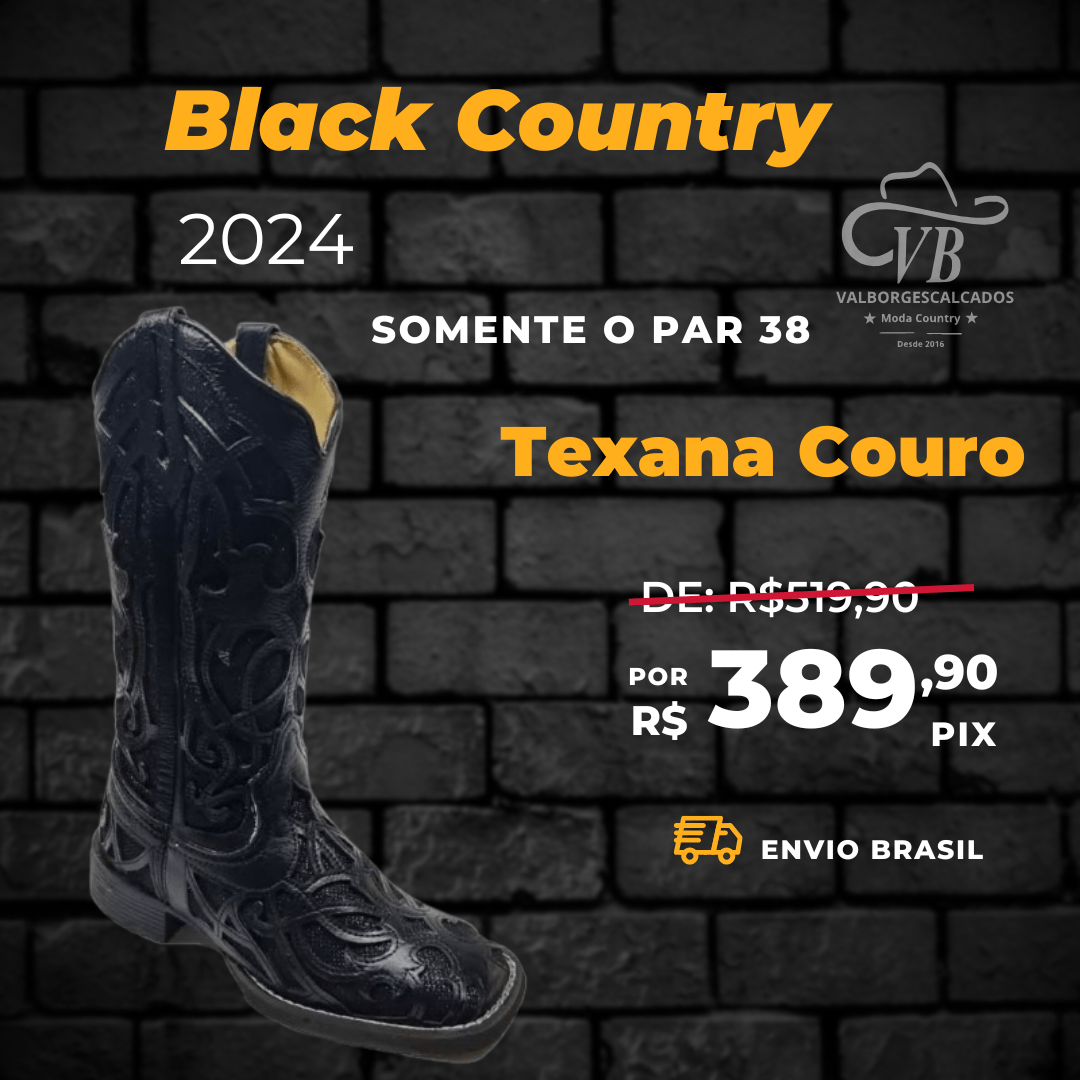 Bota Feminina Cano Longo Laser Couro Preta Texana Country Black Friday