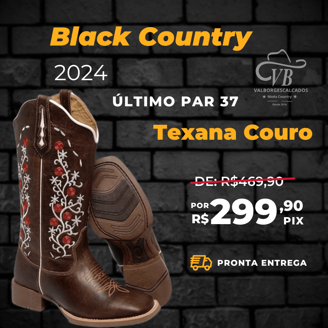 Bota Feminina Country Cano Longo Bico Quadrado Couro Legítimo Hopper Bordado Flores Black Friday