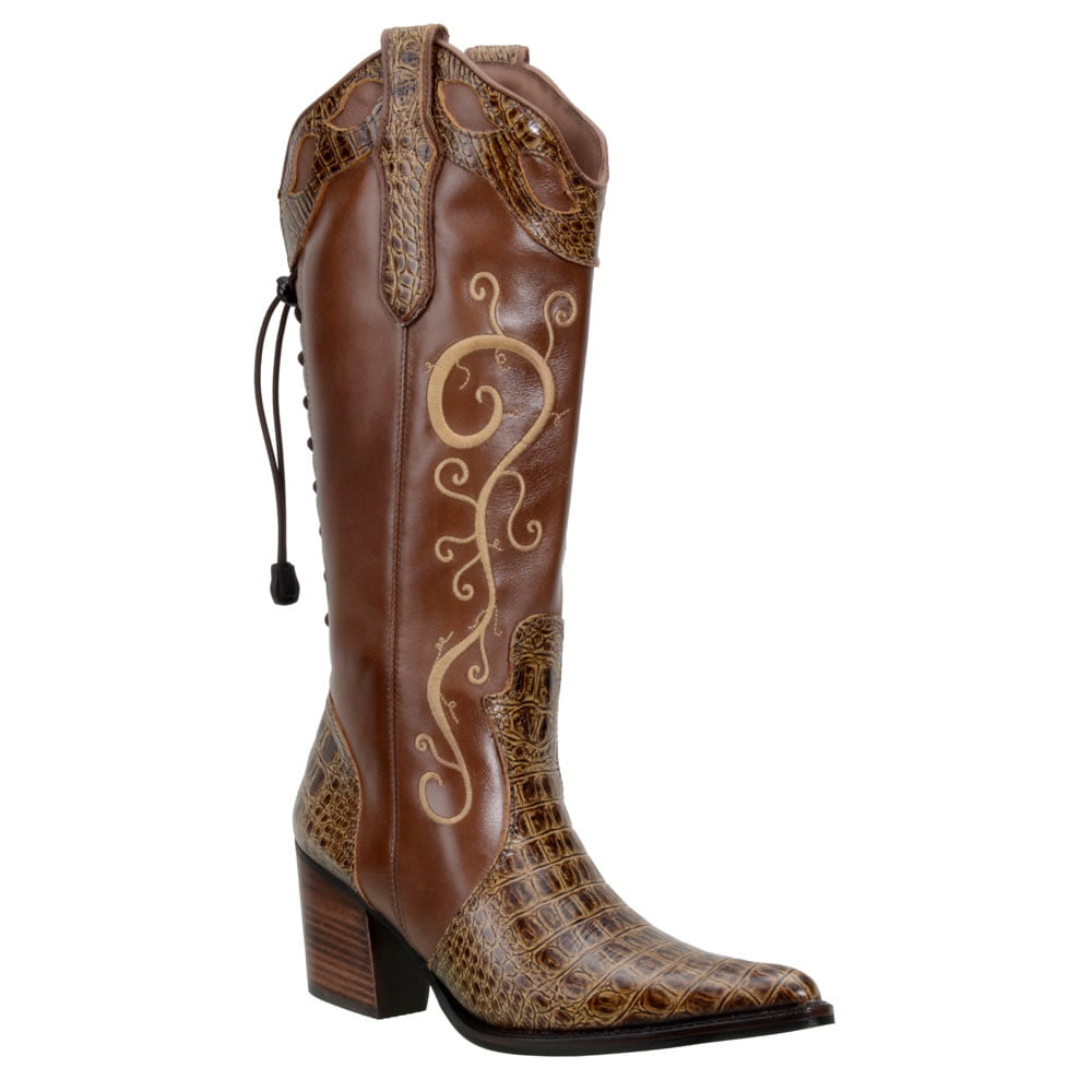 Bota Texana Country Bico Fino Jacaré Dourado