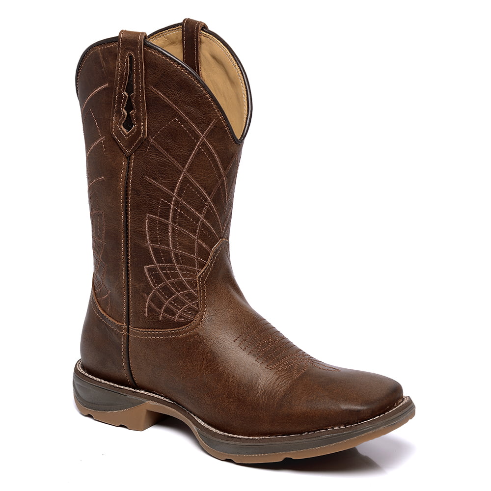 Bota Marrom Masculina Country Texana Cano Longo Bico Quadrado Couro