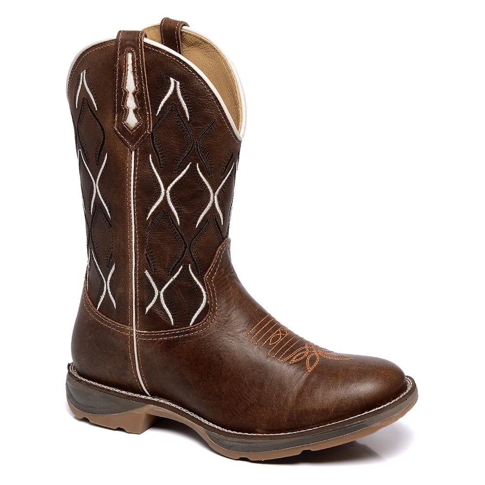 Bota Marrom de Homem Country Texana Bico Redondo Couro Legítimo