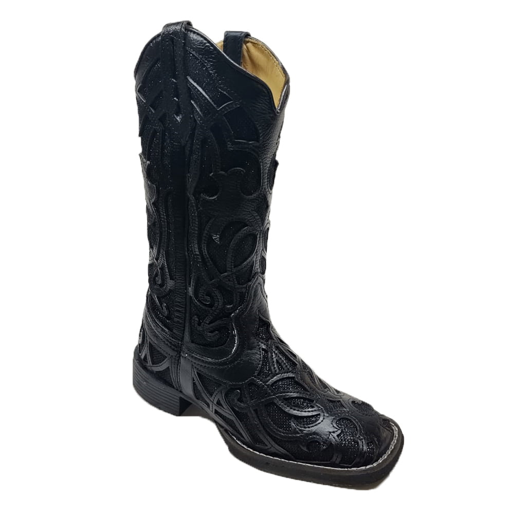 Bota Feminina Cano Longo Laser Couro Preta Texana Country