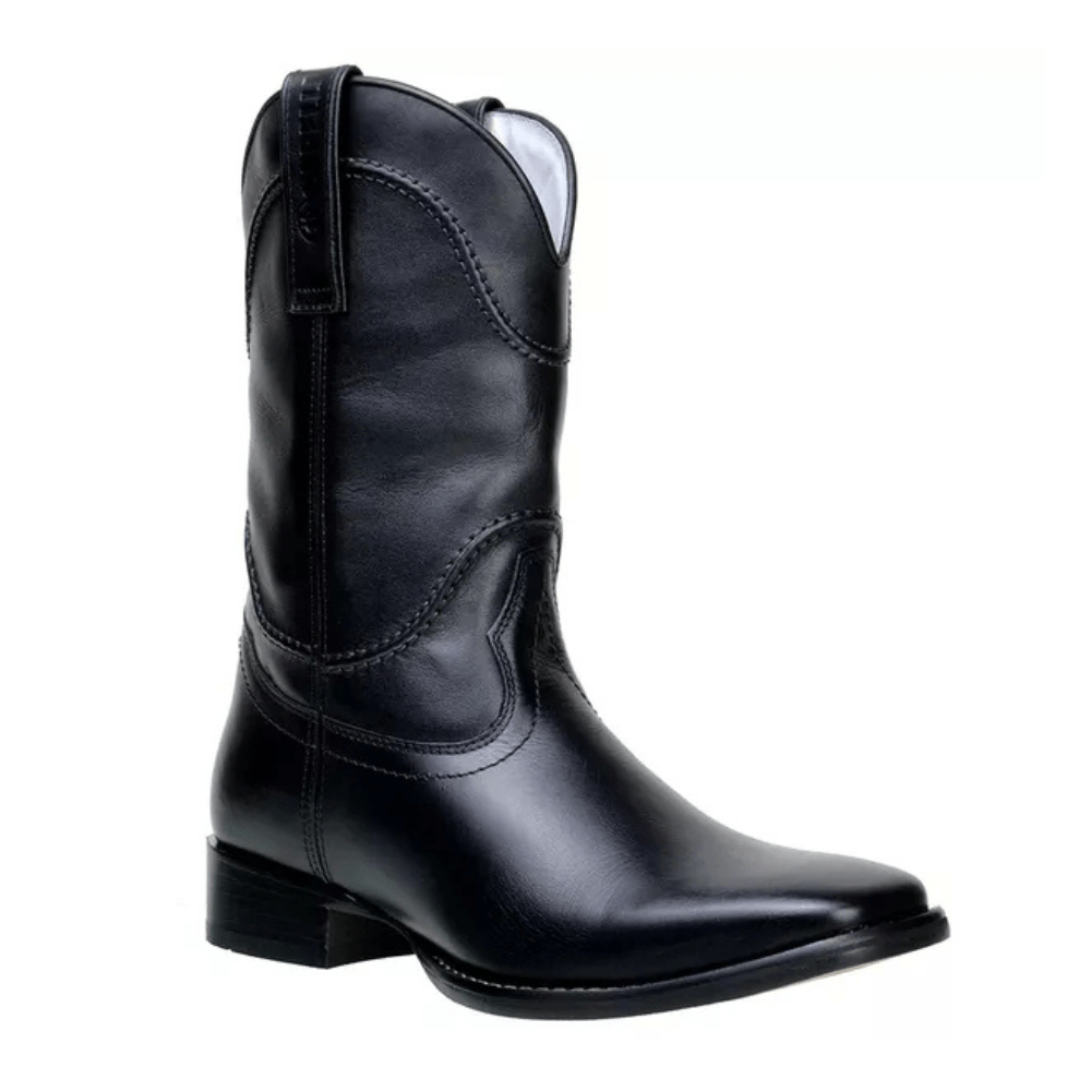 Bota Masculina Casual Solado de Couro Natural Preto