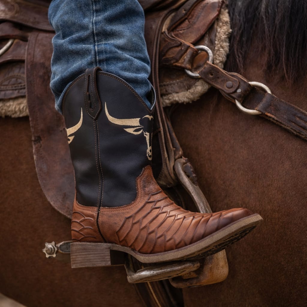 Bota Masculina Texana Country em Couro Legítimo Escama Tatú