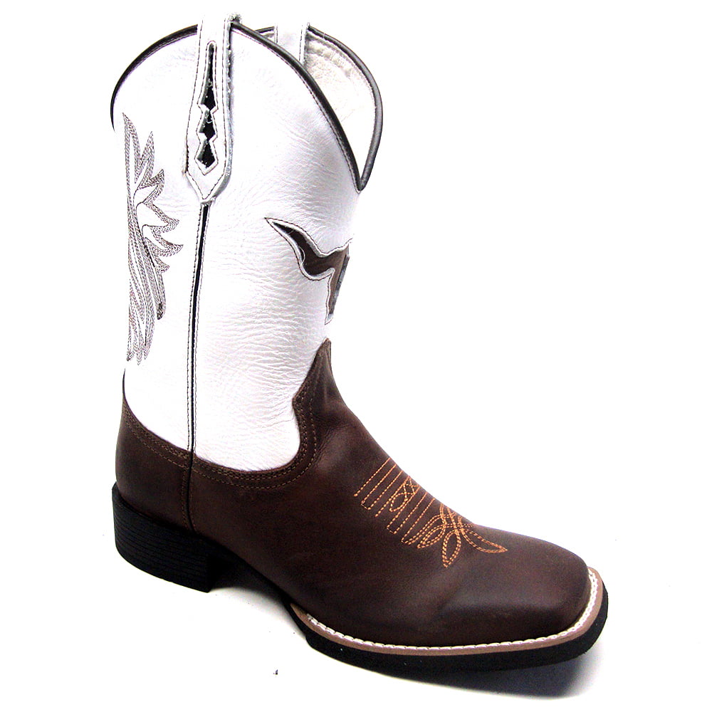 Bota Texana Country Bico Quadrado Touro Bordada Masculina