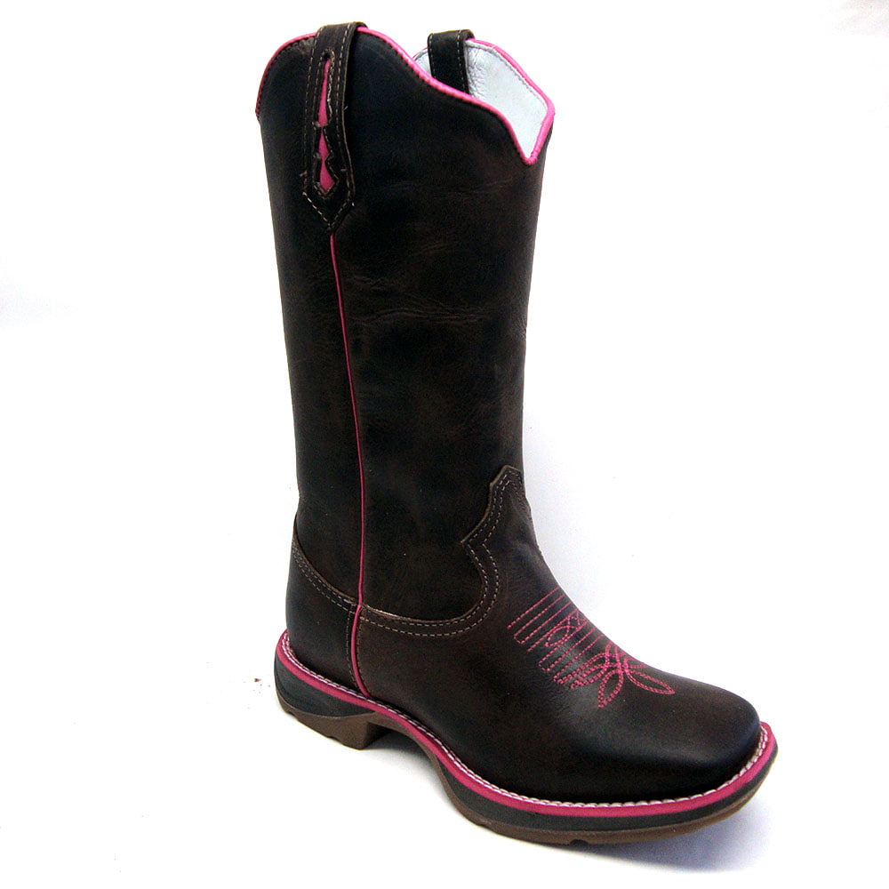 Bota Texana Country Feminina Marrom Sola Jump Florão Rosa Hopper