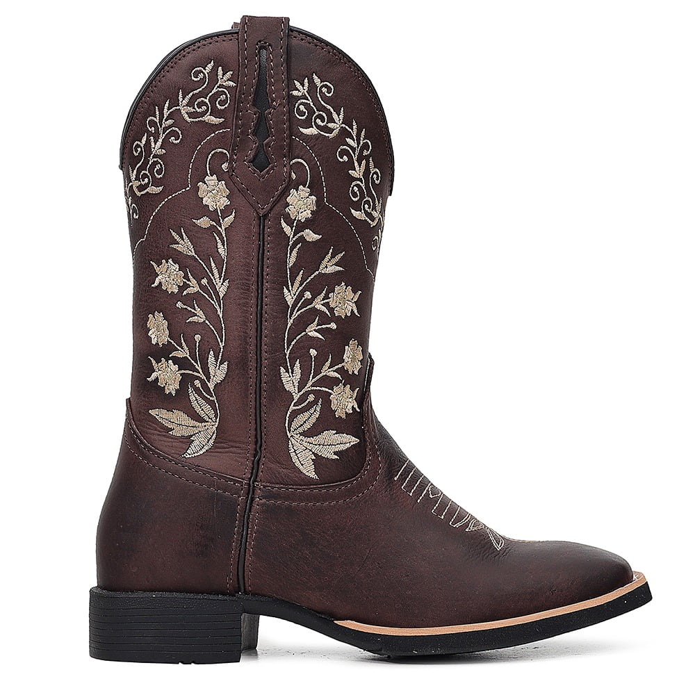 Bota Texana Feminina Country Couro Bordados Bege