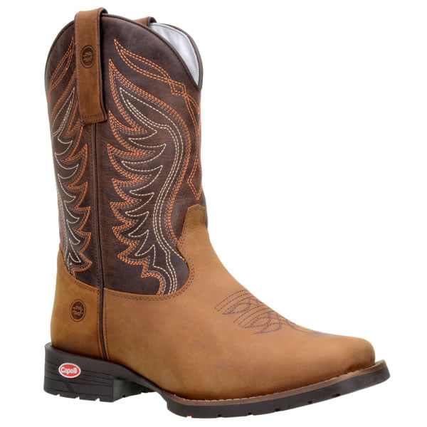 Bota Texana Masculina Bico Quadrado Couro Crazy Tabaco Texas