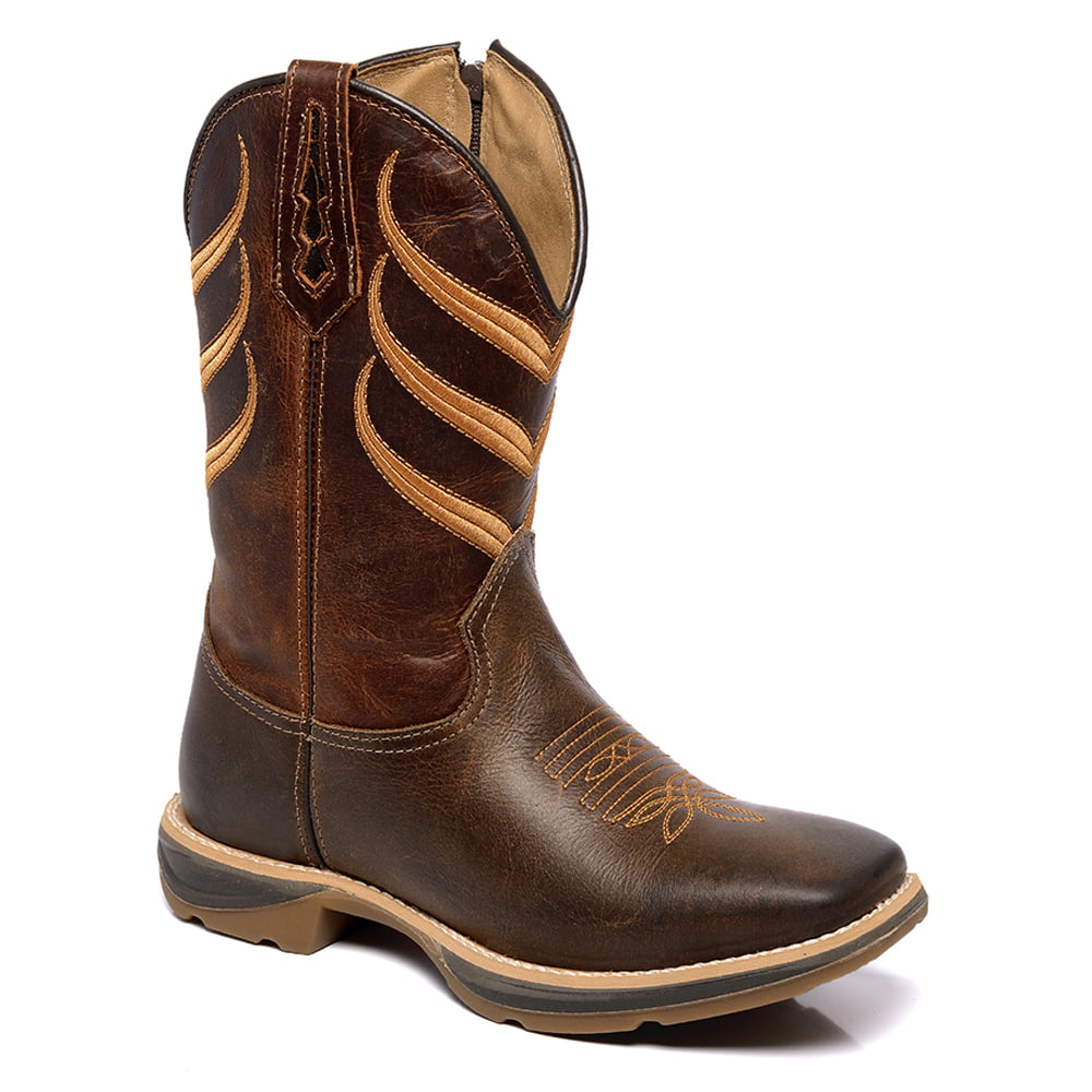 Bota Texana Masculina Bordado Cenoura Couro Legítimo