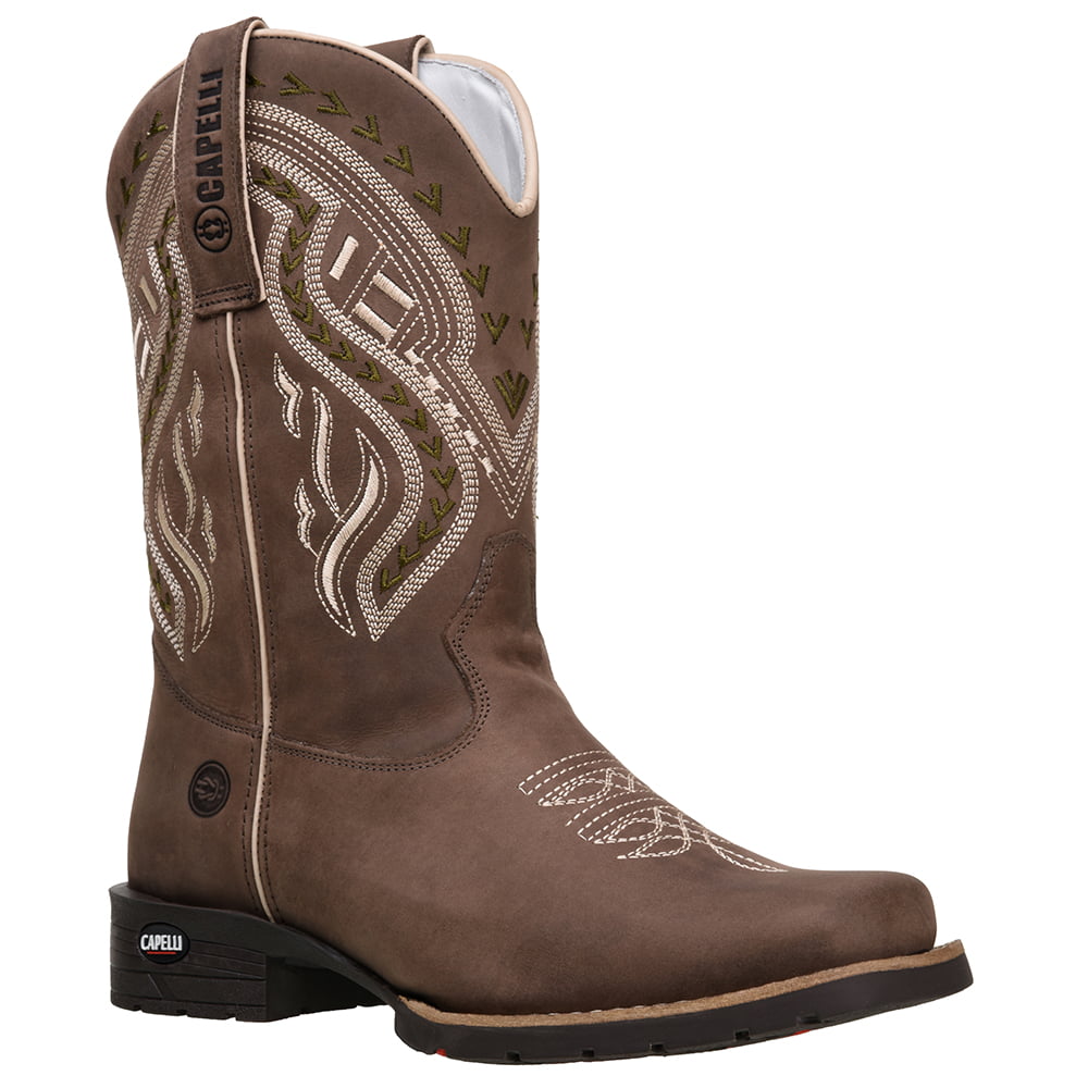 Bota Texana Masculina em Couro Bovino Legitimo Cor Café Bordada