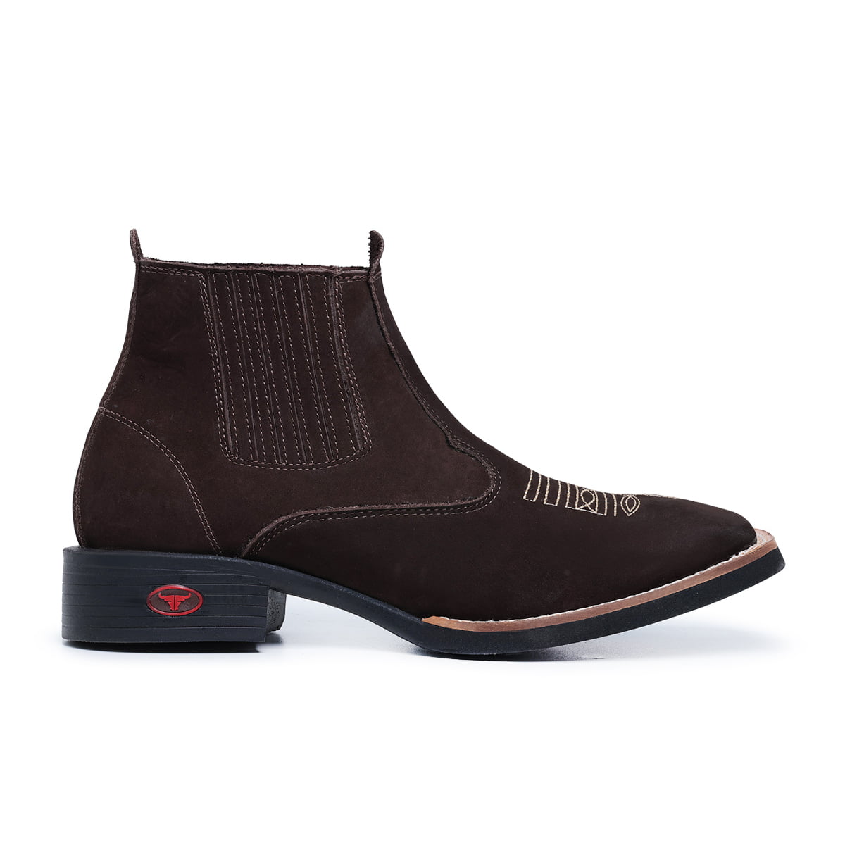 Bota Botina Texana Masculina Cano Curto Couro Bico Quadrado