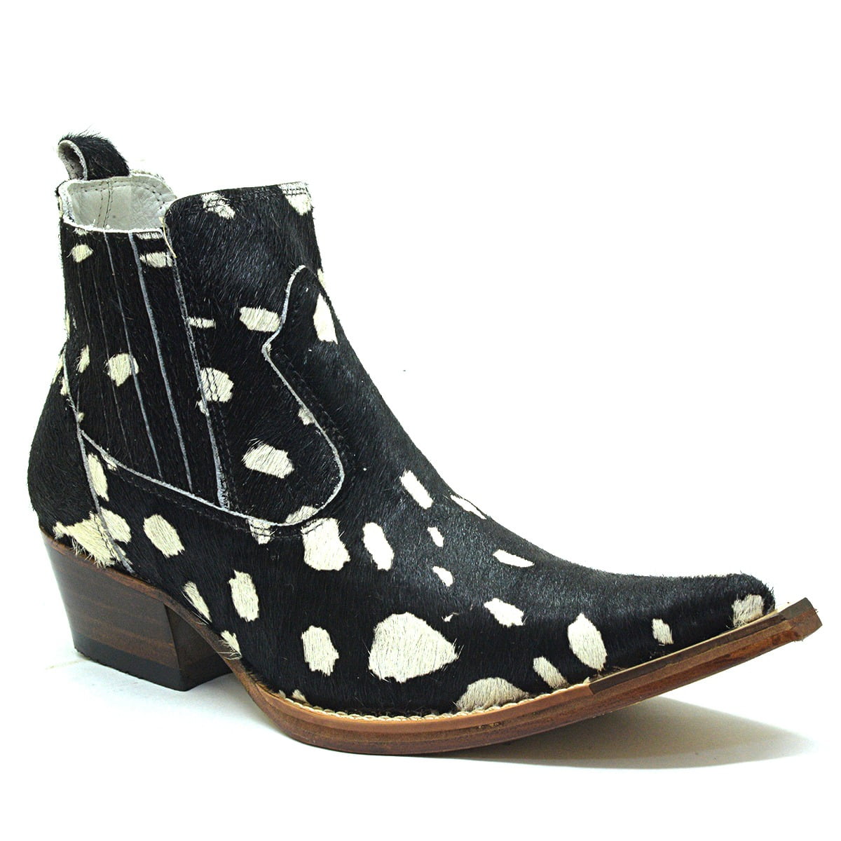 Botina Bico Fino Masculina Couro Bovino Pêlo Preta