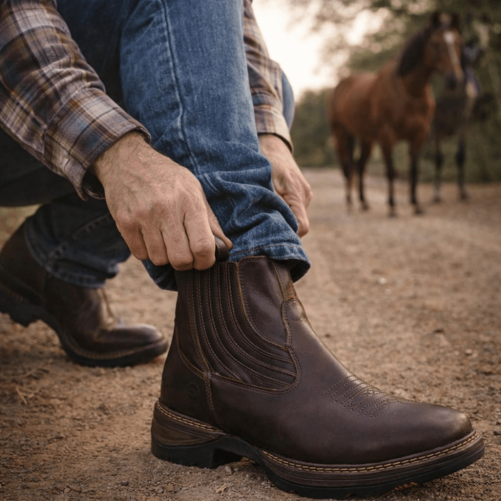 Botina Country Masculina Colorado em Couro Solado Jump