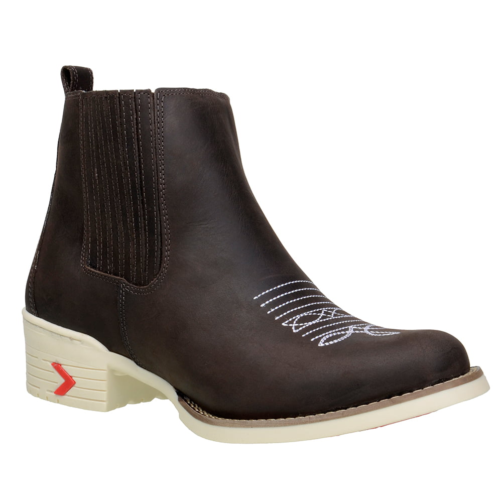 Botina Masculina Bico Redondo Solado Bege em Couro Legítimo