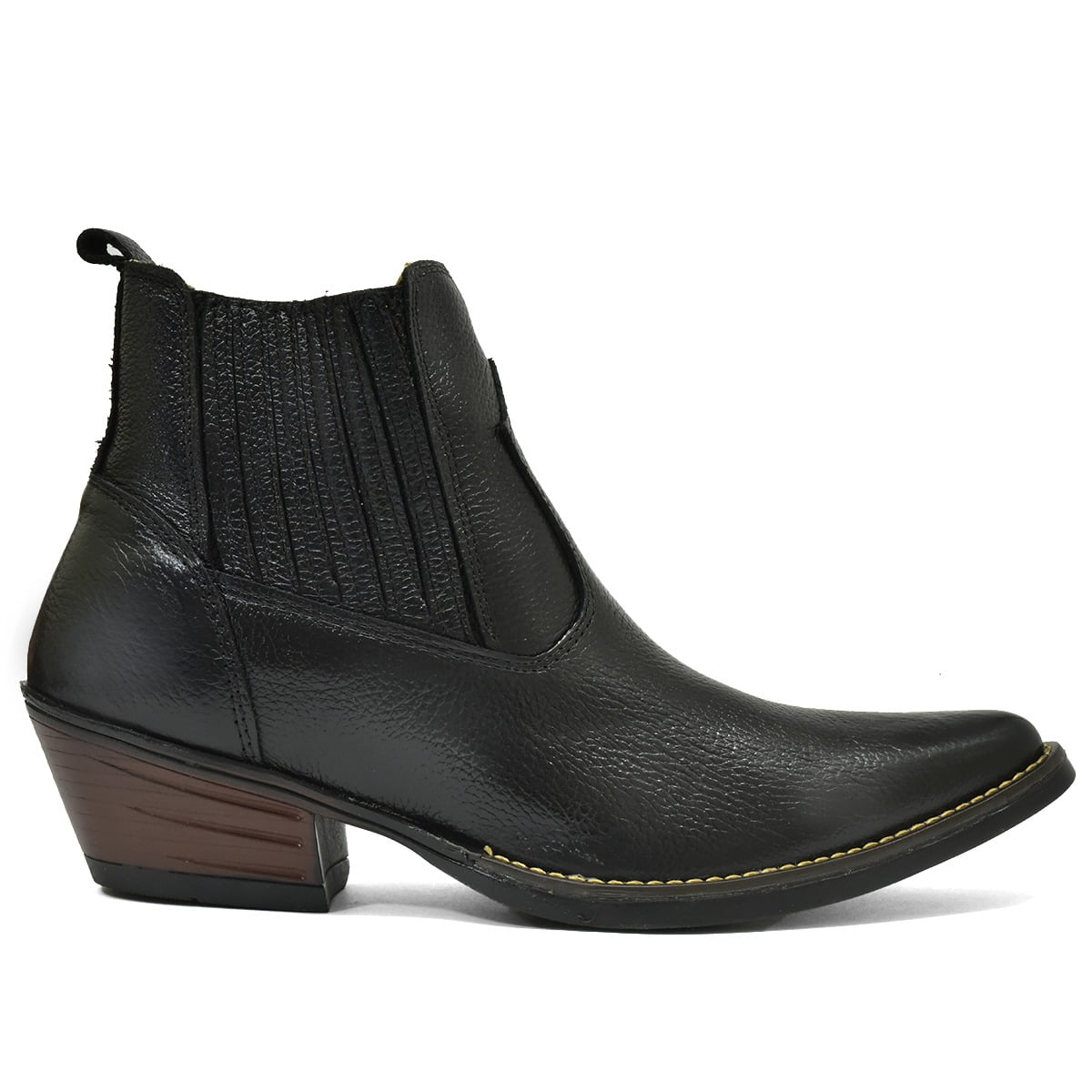 Botina Masculina Country Bico Fino Couro Sola TR Floater Preta