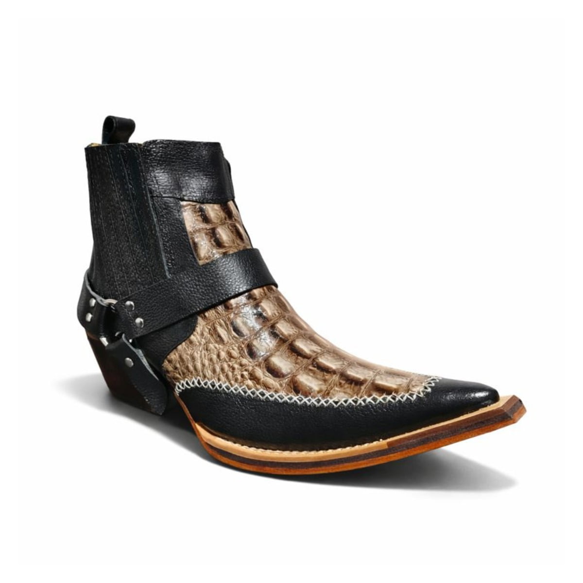 Botina Masculina Country Bico Fino Jacaré Couro Bovino