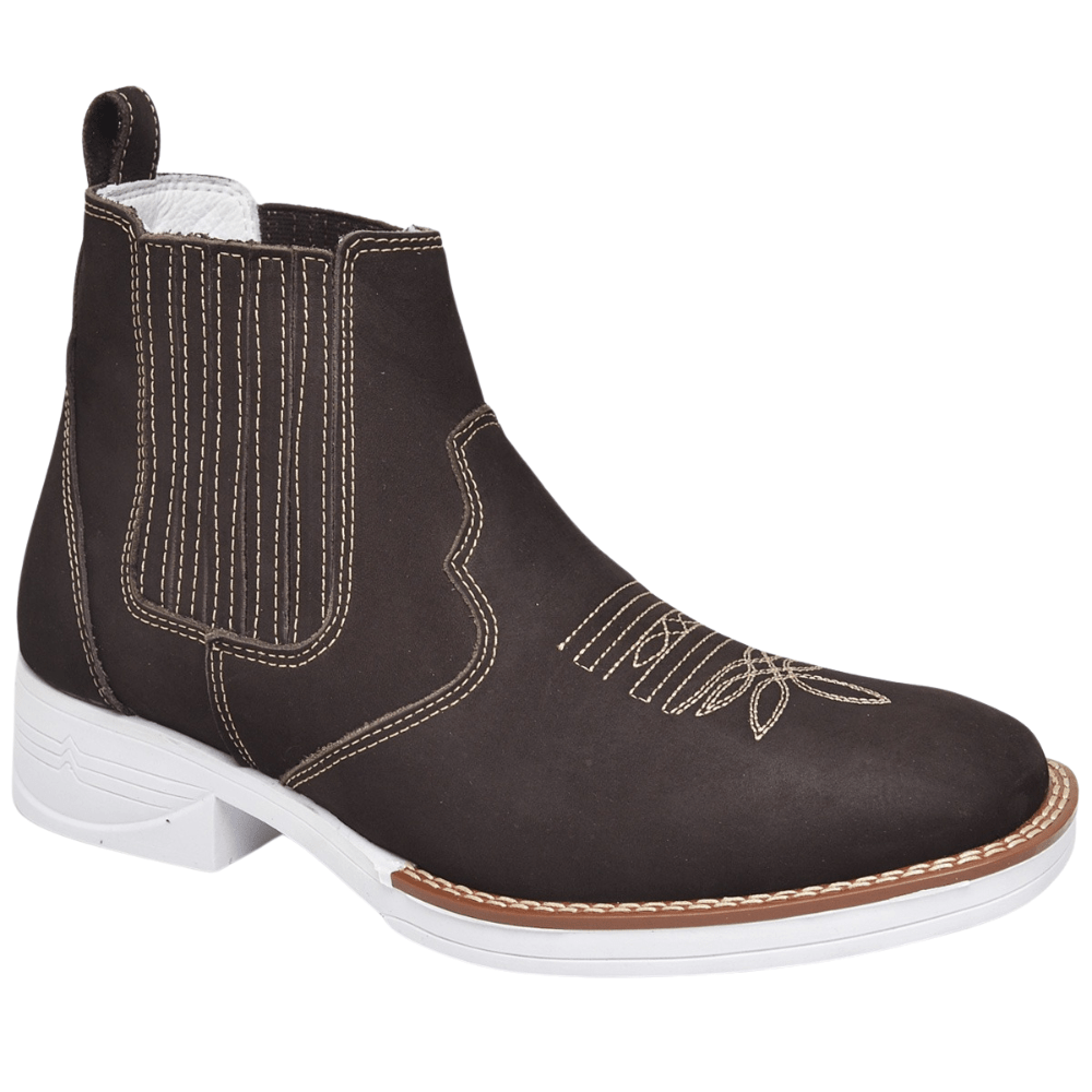 Botina Masculina em Couro Nobuck Café Sola Branco