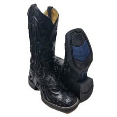 Bota Feminina Cano Longo Laser Couro Preta Texana Country Black Friday