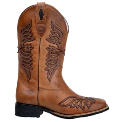 Bota Bico Quadrado Feminina Em Couro Legitimo Fóssil Castor Laser Pinhão