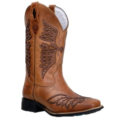 Bota Bico Quadrado Feminina Em Couro Legitimo Fóssil Castor Laser Pinhão