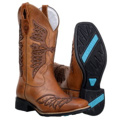 Bota Bico Quadrado Feminina Em Couro Legitimo Fóssil Castor Laser Pinhão