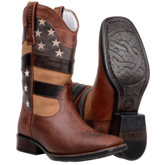 Bota Bico Quadrado Texana Em Couro Nobre Bordada Maverick