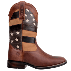 Bota Bico Quadrado Texana Em Couro Nobre Bordada Maverick