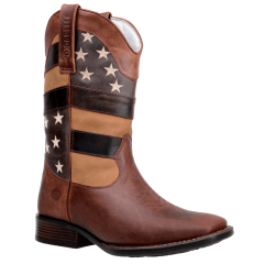 Bota Bico Quadrado Texana Em Couro Nobre Bordada Maverick