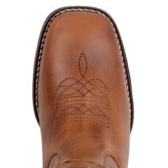 Bota Bico Quadrado Texana Em Couro Nobre Castor Bordada Maverick