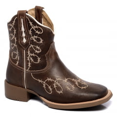 Bota Cano Curto Feminina Country Bordado Arame Bege