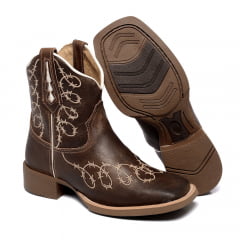 Bota Cano Curto Feminina Country Bordado Arame Bege