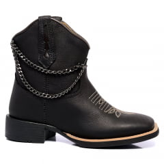 Bota Cano Curto Feminina Preta Correntinha Country Texana