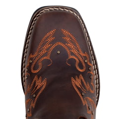 Bota Cano Médio Country Feminina Bico Quadrado Bordado Ferrugem