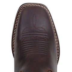 Bota Country Feminina Bico Quadrado Em Couro Fóssil Café Bordado Preto