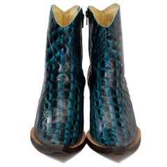 Bota Country Masculina Bico Fino Couro Dubai Azul Petróleo