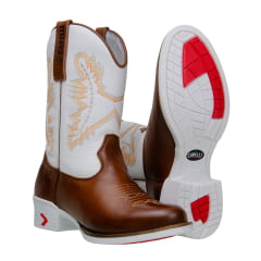 Bota Country Masculina Texana Com Solado Branco Em Couro Legitimo