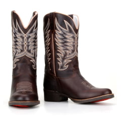 Bota Country Montaria Masculina Em Couro Nobre Bico Redondo