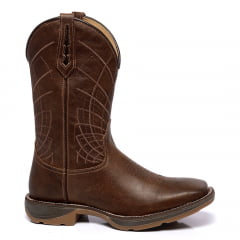 Bota Marrom Masculina Country Texana Cano Longo Bico Quadrado Couro