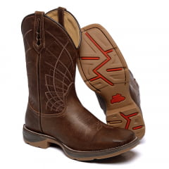 Bota Marrom Masculina Country Texana Cano Longo Bico Quadrado Couro