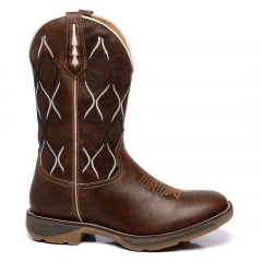 Bota Marrom de Homem Country Texana Bico Redondo Couro Legítimo