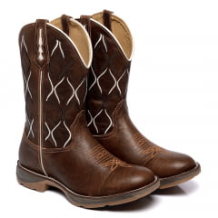 Bota Marrom de Homem Country Texana Bico Redondo Couro Legítimo