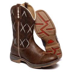 Bota Marrom de Homem Country Texana Bico Redondo Couro Legítimo