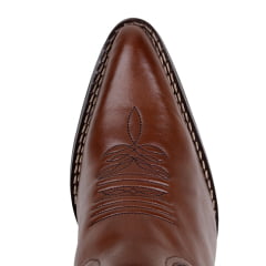 Bota Feminina Bico Fino Cano Curto Em Couro Nobre Cor Pinhão Spike e Laser