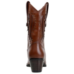 Bota Feminina Bico Fino Cano Curto Em Couro Nobre Cor Pinhão Spike e Laser