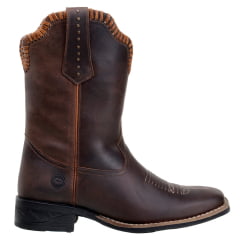 Bota Feminina Bico Quadrado Cano Médio Em Couro Café Trisse Castor