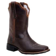 Bota Feminina Bico Quadrado Cano Médio Em Couro Café Trisse Castor