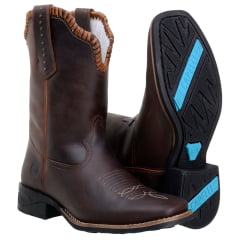 Bota Feminina Bico Quadrado Cano Médio Em Couro Café Trisse Castor