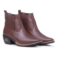 Bota Feminina Cano Curto em Couro Legítimo Pinhão