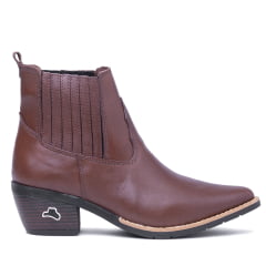 Bota Feminina Cano Curto em Couro Legítimo Pinhão