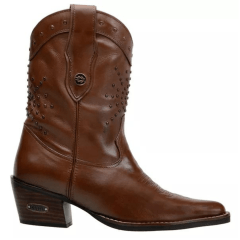 Bota Feminina Country Cano Médio Couro Nobre Cor Pinhão